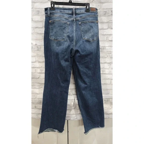 Judy Blue Jeans 13/31 Blue Dark High Rise Wide Leg Button Fly Denim Frayed Hem - Picture 4 of 13